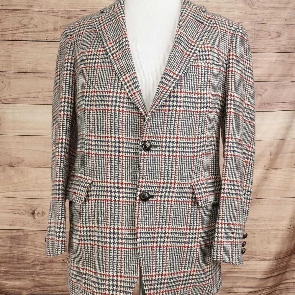 Vintage Jos. A. Bank Sport Coat Mens 40? Wool Plaid Tweed Jacket USA Check